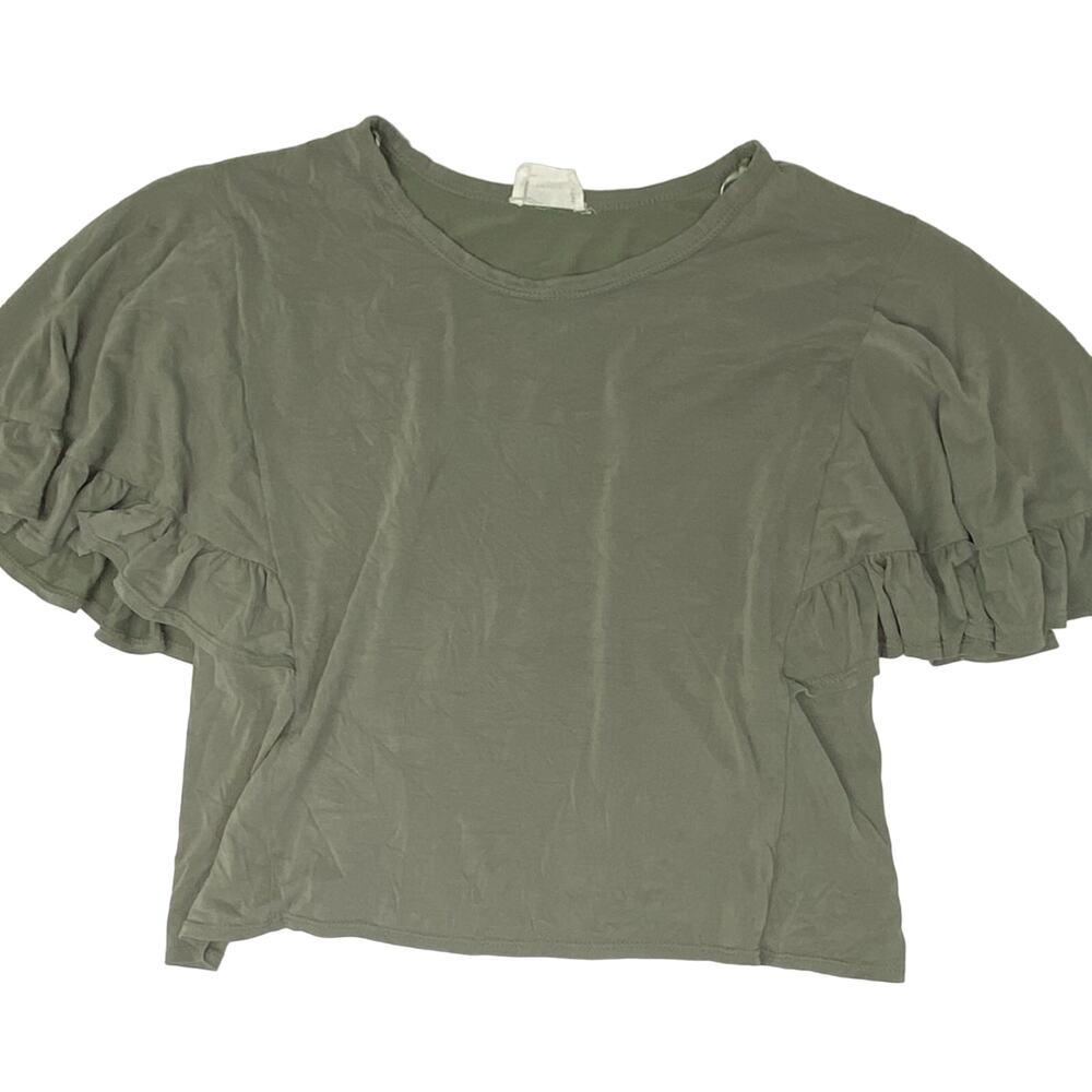 Sienna Sky Ruffle Sleeve Crop Top Shirt Size X-Small Color Sage Green